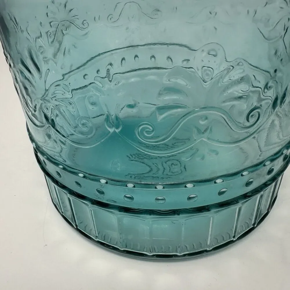 The Pioneer Woman Cassie Teal Embossed Glass Canister 3-Piece Set READ